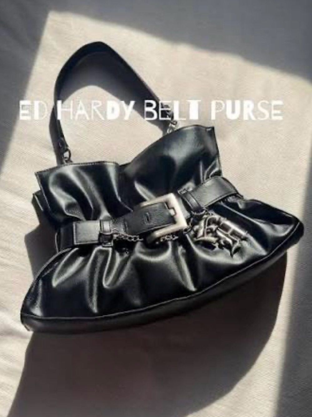 ED HARDY BELTED SLOUCHY FAUX LEATHER HOBO BAG-NWT